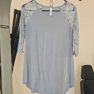 #3660 Blue Lace Sleeve Women's Top